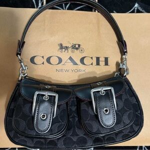 Coach Black Shoulder Bag with Silver Accents